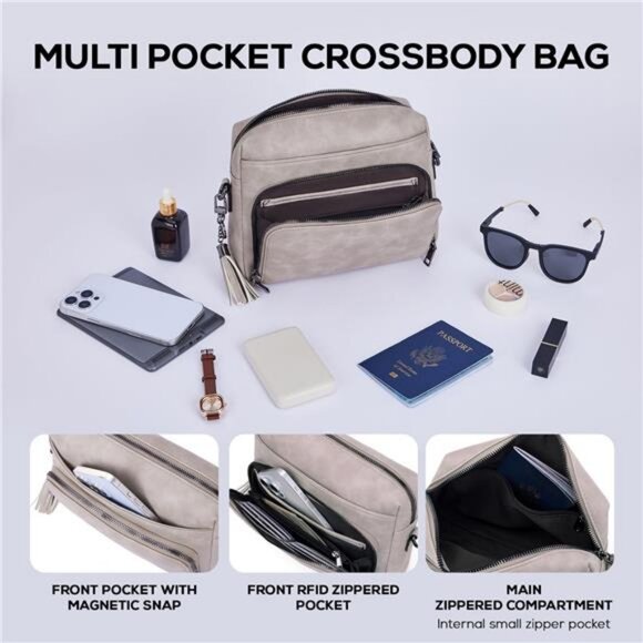 Crossbody Purses for Women Trendy, Vegan Leather Medium Crossbody - Picture 5 of 7